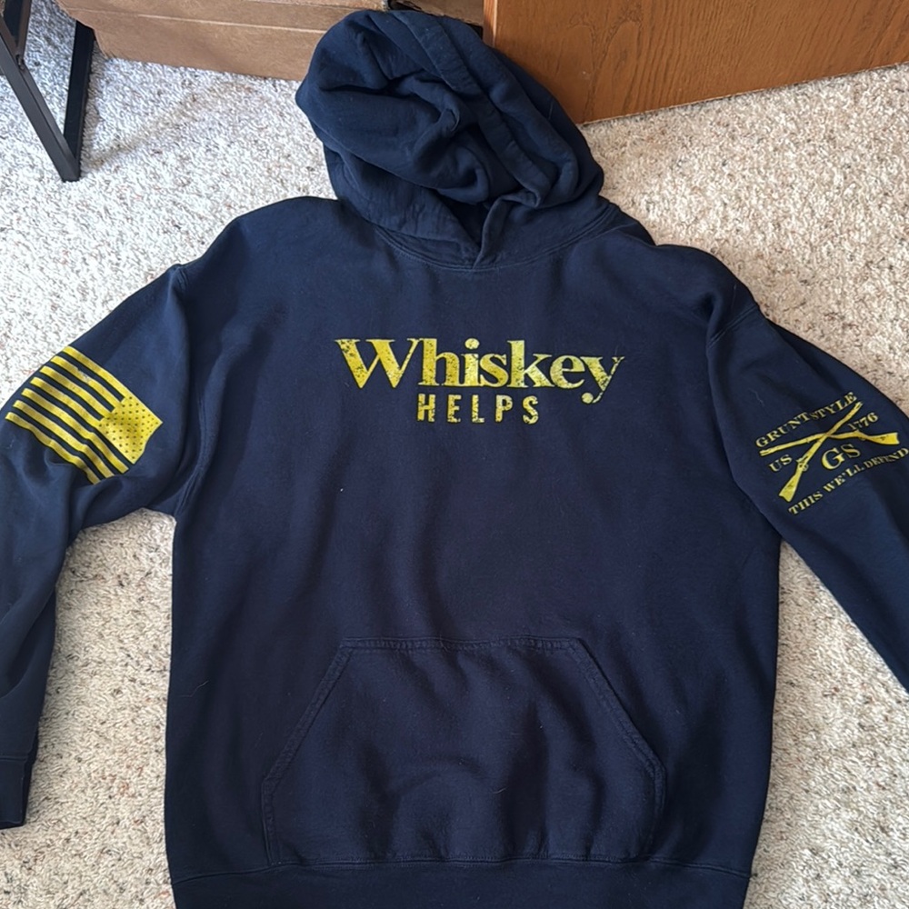 Grunt Style Blue and Yellow Hoodie Whiskey Helps